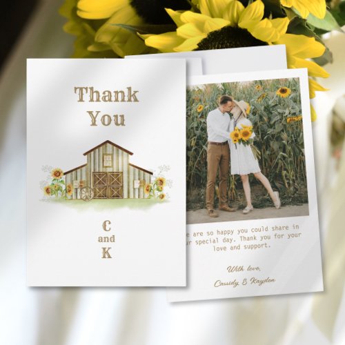 Rustic Barn Country Sunflower Photo Thank You Card