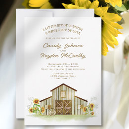 Rustic Barn Country Sunflower Watercolor Wedding Invitation
