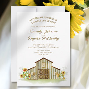 Rustic Barn Country Sunflower Watercolor Wedding Invitation