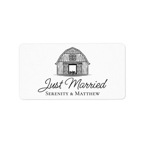 Rustic Barn Country Wedding Just Married  Label