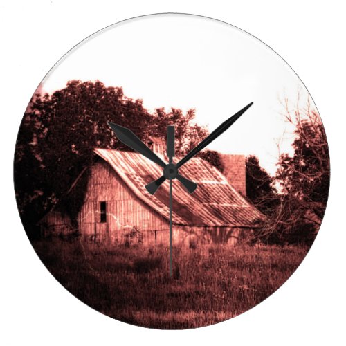 Rustic Barn, Crimson Grunge, Ethereal, Spooky Wall Clocks