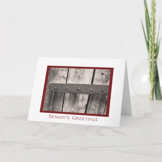 Rustic Barn Door Season's Greetings Holiday Card (Front)