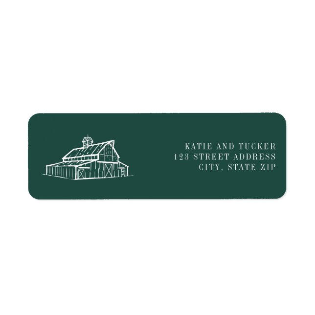Rustic Barn Emerald Green Farm Fall Wedding  Label (Front)