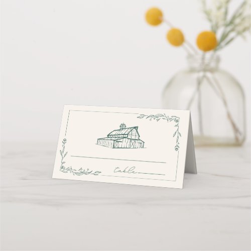 Rustic Barn Emerald Green Farm Fall Wedding Place Card