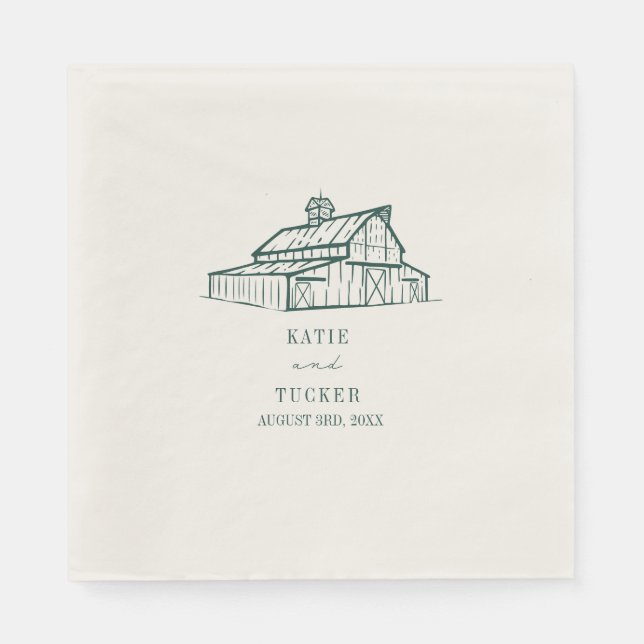 Rustic Barn Emerald Wedding Napkins (Front)