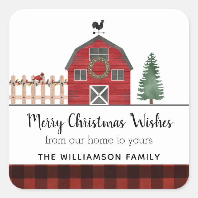 Rustic Barn Farm  Merry Christmas Name Sticker  (Front)