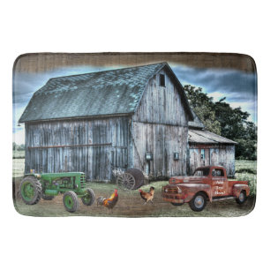 Rustic Barn Farm Truck Tractor Rooster Hen  Bath Mat