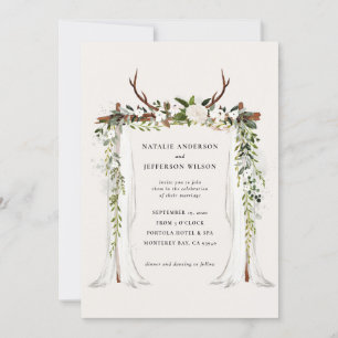 Rustic barn farmhouse stag foliage wedding invite