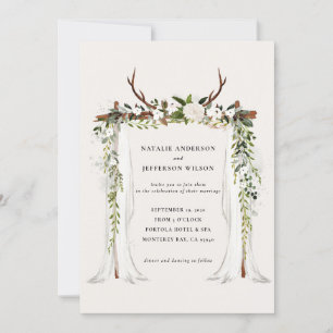 Rustic barn farmhouse stag foliage wedding invite
