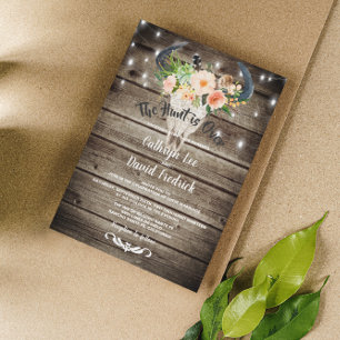 Rustic Barn Floral Antler Hunt Evening Wedding Invitation