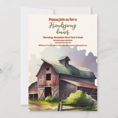 Rustic Barn Friendsgiving Thanksgiving Dinner Invitation