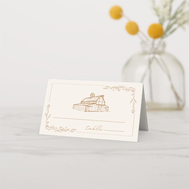 Rustic Barn Goldenrod Farm Fall Wedding Place Card (Front)