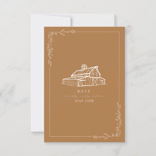 Rustic Barn Goldenrod Wedding RSVP Card (Front)