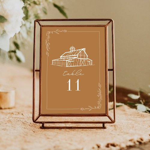 Rustic Barn Goldenrod Wedding Table Number