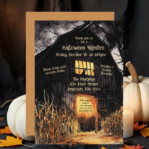 Rustic Barn Halloween Bonfire Halloween Party Invitation