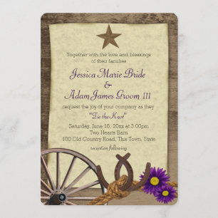 Rustic Barn Horseshoes and Purple Daisies Invitation