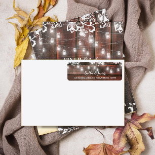 Rustic Barn Lace Wood String Light Wedding Address Label