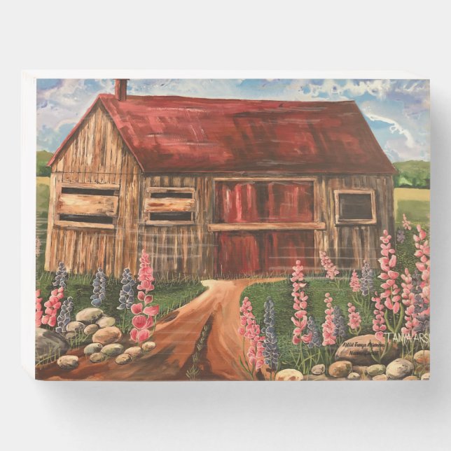 Rustic Barn Landscape red Wooden Box Sign (Front Horizontal)