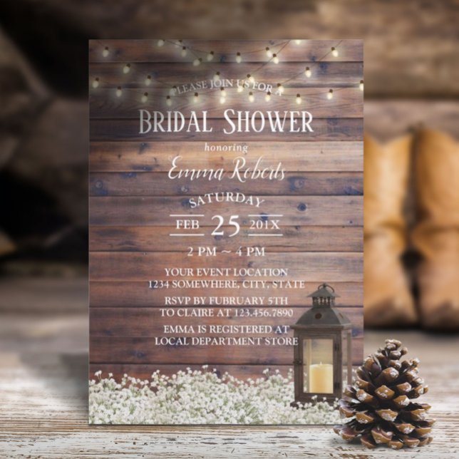 Rustic Barn Lantern String Lights Bridal Shower Invitation (Creator Uploaded)