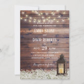 Rustic Barn Lantern String Lights Country Wedding Invitation (Front)