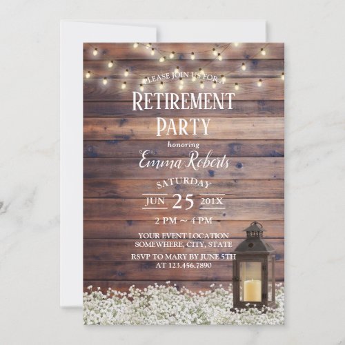 Rustic Barn Lantern String Lights Retirement Party Invitation