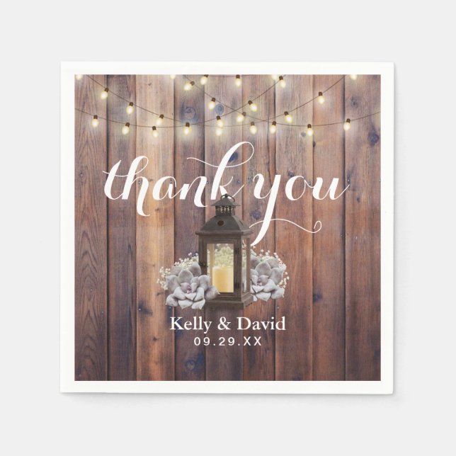 Rustic Barn Lantern & String Lights Wedding Napkins (Front)