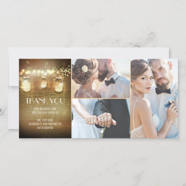 Rustic Barn Lights Mason Jar Wedding Thank You (Front)