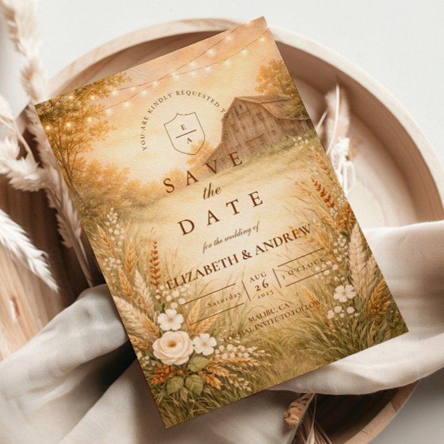 Rustic Barn Meadow String Lights Wedding Save The Date (Creator Uploaded)