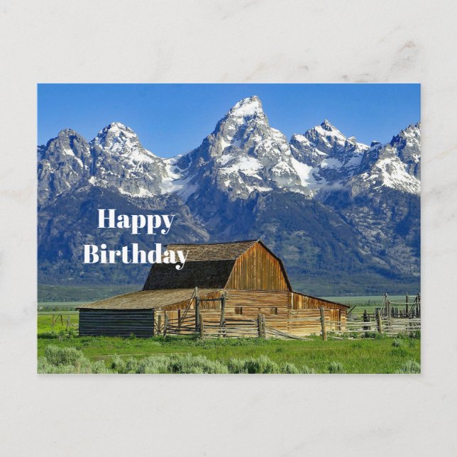Rustic Barn Mountains Landscape Photo Birthday Postcard (Front)