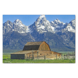 Rustic Barn Mountains Landscape Photo Tissue Paper