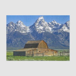 Rustic Barn Mountains Landscape Photo Tissue Paper