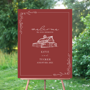 Rustic Barn Muted Red Fall Wedding Welcome Foam Board
