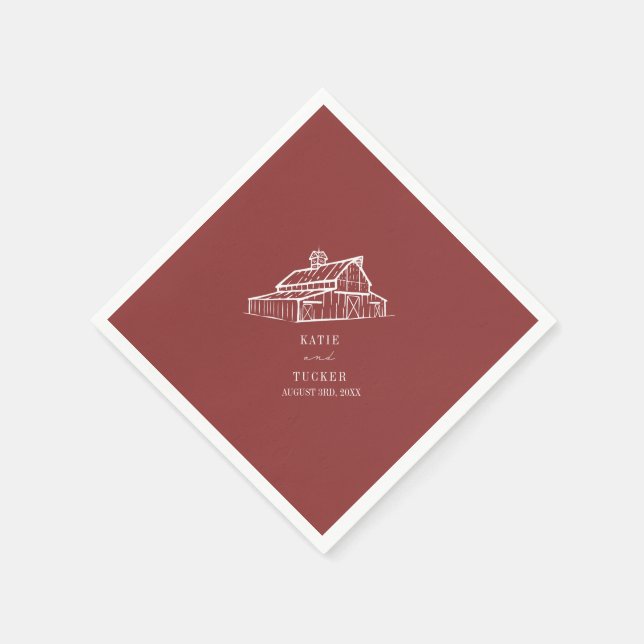 Rustic Barn Muted Red Farm Fall Wedding  Napkins (Corner)