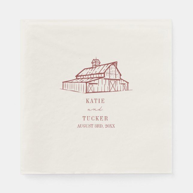 Rustic Barn Muted Red Wedding Napkins (Front)