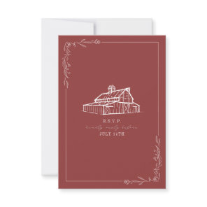 Rustic Barn Muted Red Wedding RSVP Card