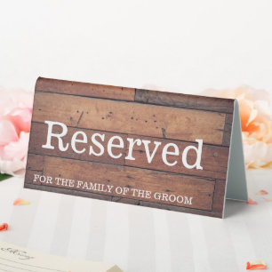 Rustic Barn Oak Brown Country Wedding Reserved Table Tent