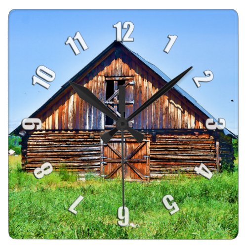 Rustic Barn on Cattle Ranch Art Square Wall Clock