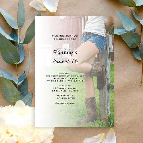 Rustic Barn Party Sweet 16 Birthday Party Invitation