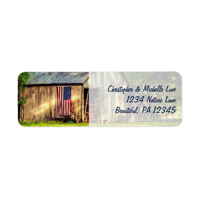 Rustic Barn Patriotic US American Flag Address Label (Front)