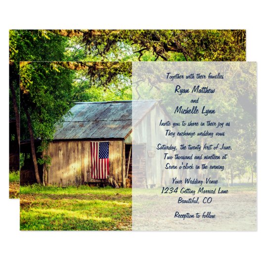 Rustic Barn Patriotic Us American Flag Wedding Invitation Zazzle Com
