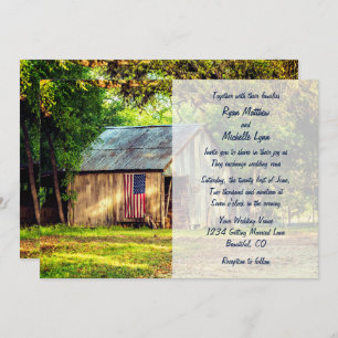 Rustic Barn Patriotic US American Flag Wedding Invitation