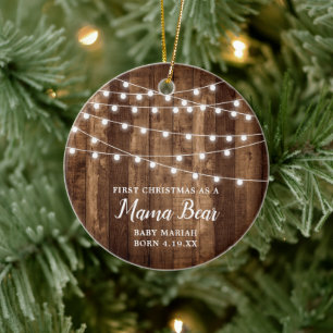 Rustic Barn Personalized 1st Christmas Mama Bear Ceramic Ornament