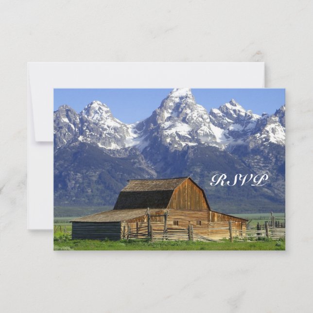 Rustic Barn Rocky Mountain Wedding RSVP Cards (Front)