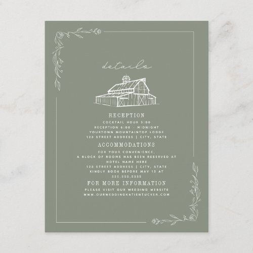 Rustic Barn Sage Green Fall Wedding Details Enclosure Card