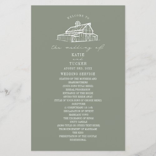 Rustic Barn Sage Green Farm Wedding Program