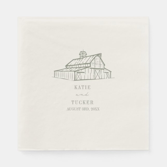 Rustic Barn Sage Green Wedding Napkins (Front)