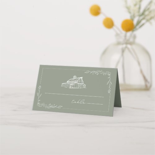 Rustic Barn Sage Green Wedding Place Card