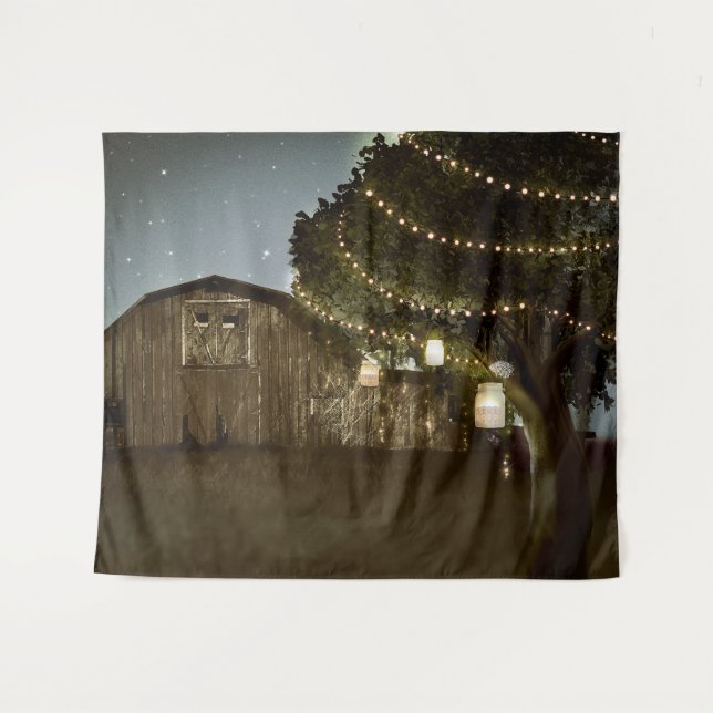 Rustic Barn Starry Evening Night Wedding Backdrop (Front (Horizontal))