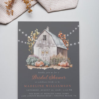 Rustic Barn String Lights Fall Bridal Shower Invitation