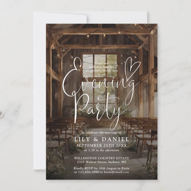 Rustic Barn String Lights Wedding Evening Party Invitation (Front)